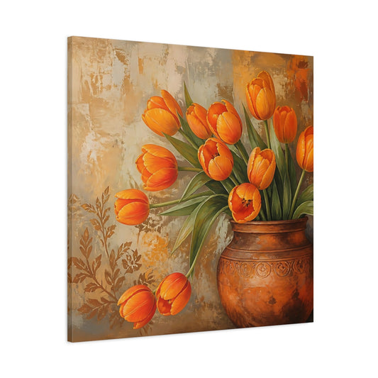 Main Mockup. Floral Tulips Orange Tulips shown as stretched canvas wall art