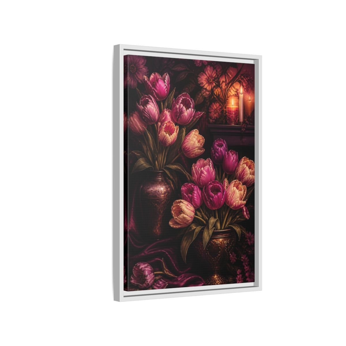 Floral Tulips Purple Framed Canvas Print – Classical Decor for Living Room, Above Fireplace - YesArtYes