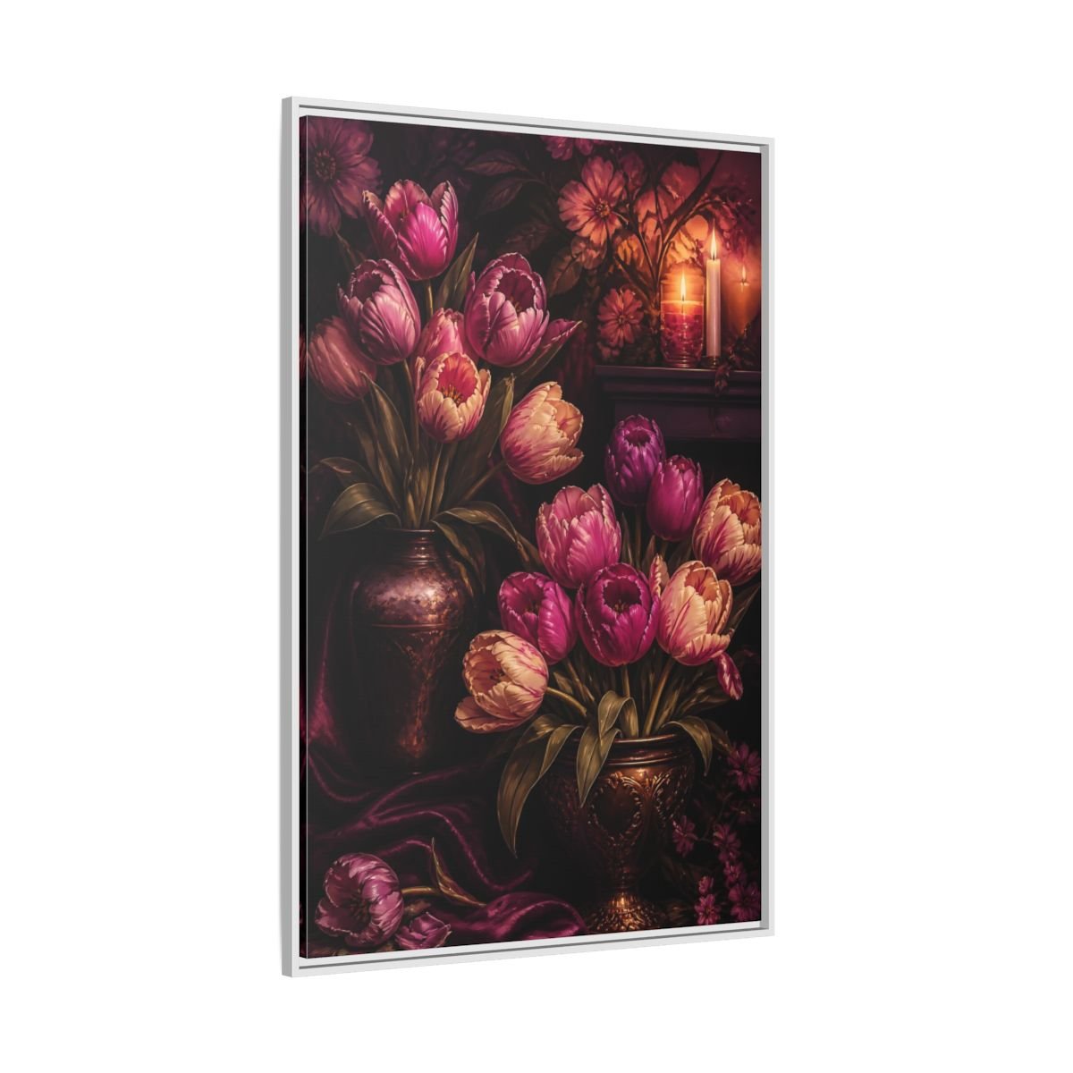 Floral Tulips Purple Framed Canvas Print – Classical Decor for Living Room, Above Fireplace - YesArtYes