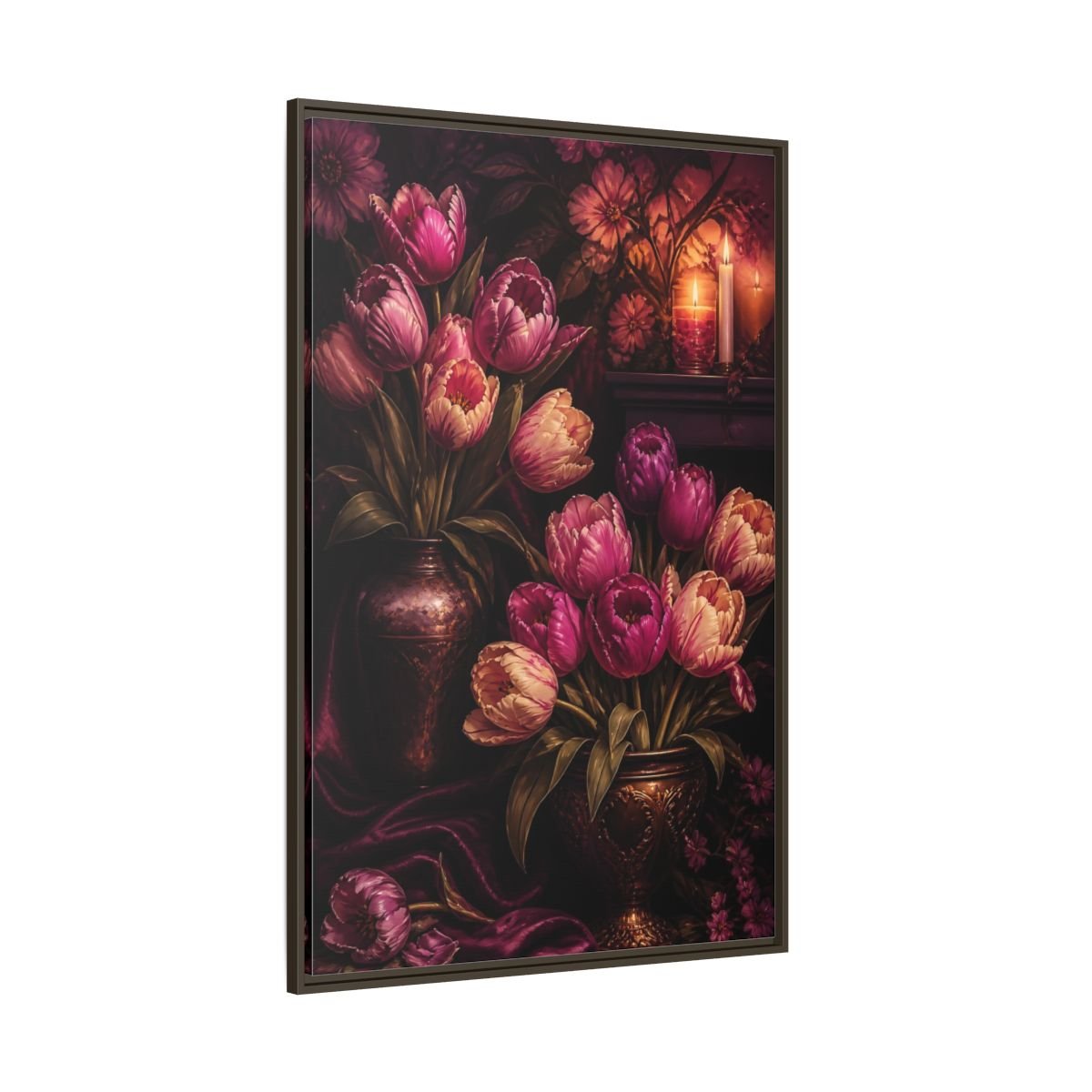 Floral Tulips Purple Framed Canvas Print – Classical Decor for Living Room, Above Fireplace - YesArtYes