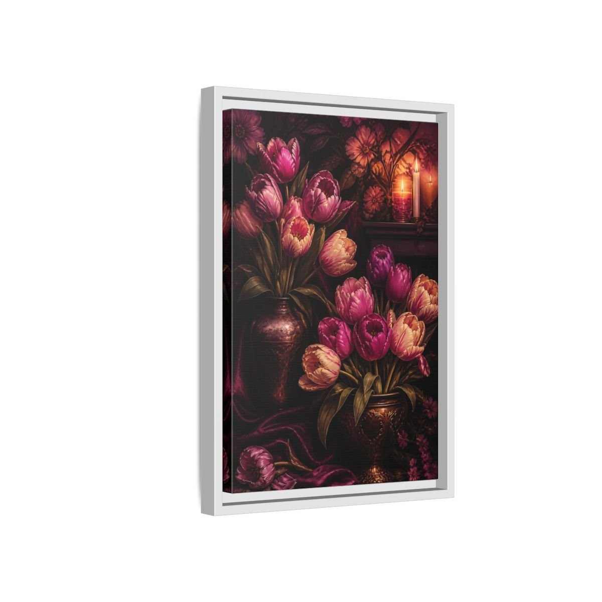 Floral Tulips Purple Framed Canvas Print – Classical Decor for Living Room, Above Fireplace - YesArtYes