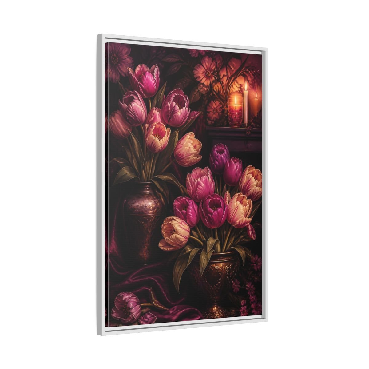 Floral Tulips Purple Framed Canvas Print – Classical Decor for Living Room, Above Fireplace - YesArtYes