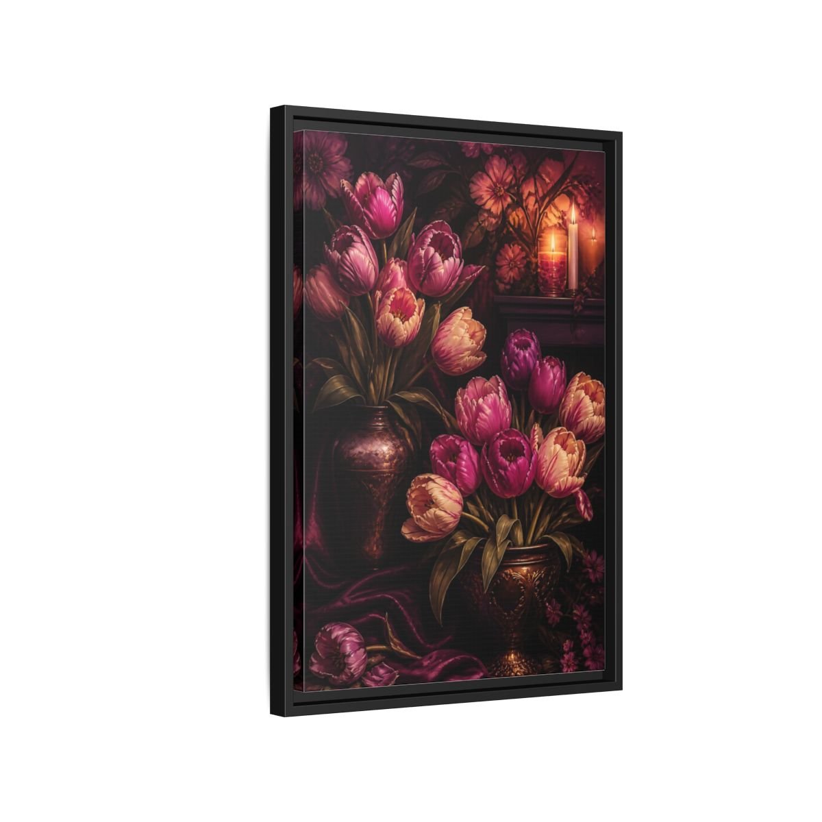 Floral Tulips Purple Framed Canvas Print – Classical Decor for Living Room, Above Fireplace - YesArtYes