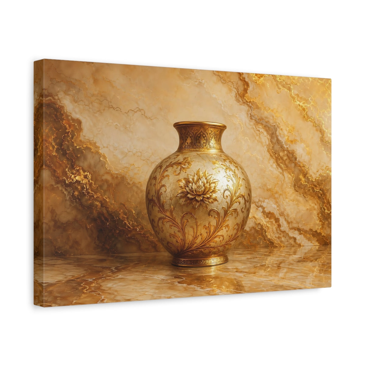 Side Mockup 4. Floral Floral Vase Gold Floral shown as stretched canvas wall art