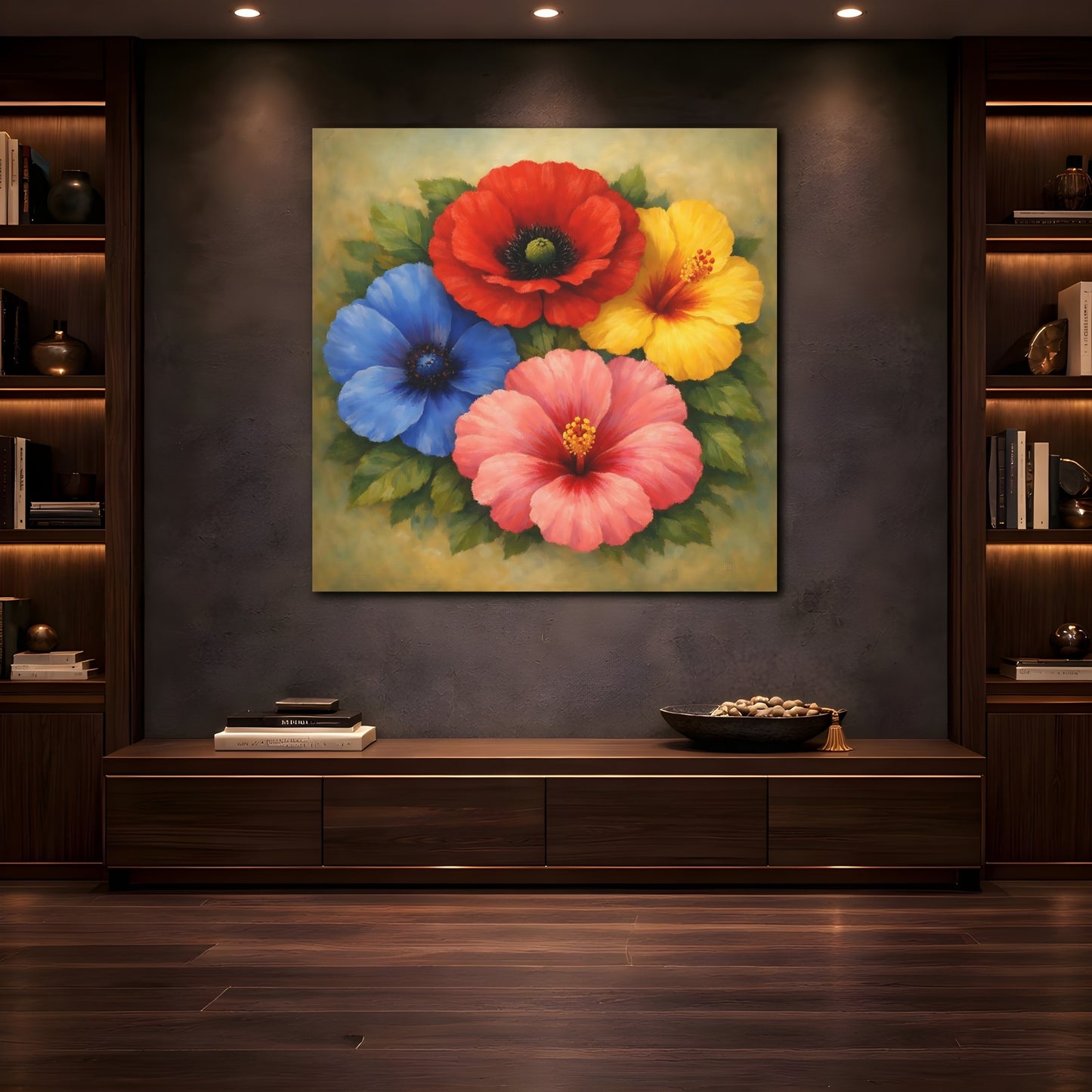Mockup 4. Floral Vibrant Flowers Colorful Floral shown as stretched canvas wall art