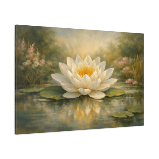 Main Mockup. Floral Water Lily White Water Lily shown as stretched canvas wall art