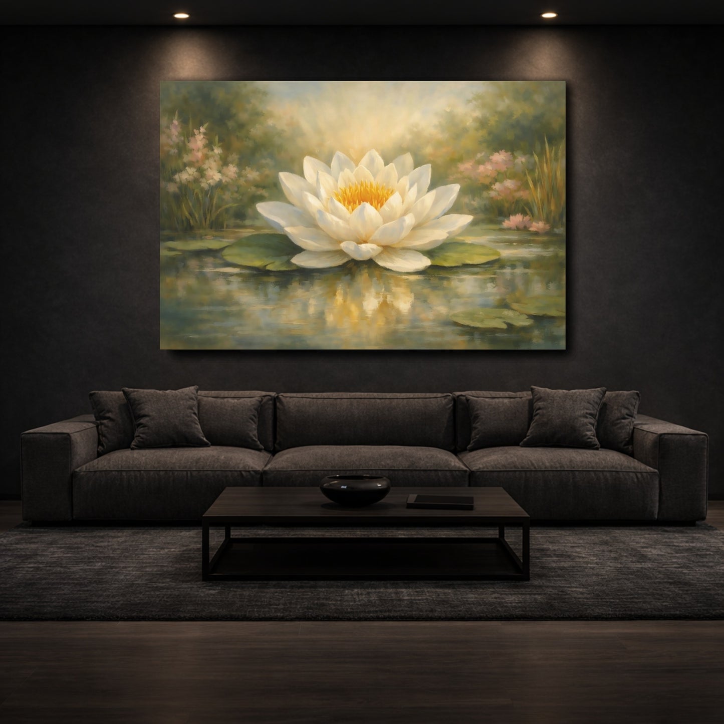 Mockup 2. Floral Water Lily White Water Lily shown as stretched canvas wall art
