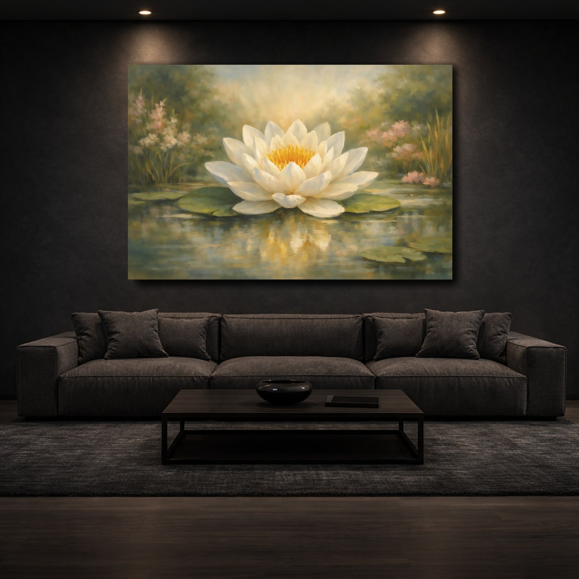 Mockup 2. Floral Water Lily White Water Lily shown as stretched canvas wall art