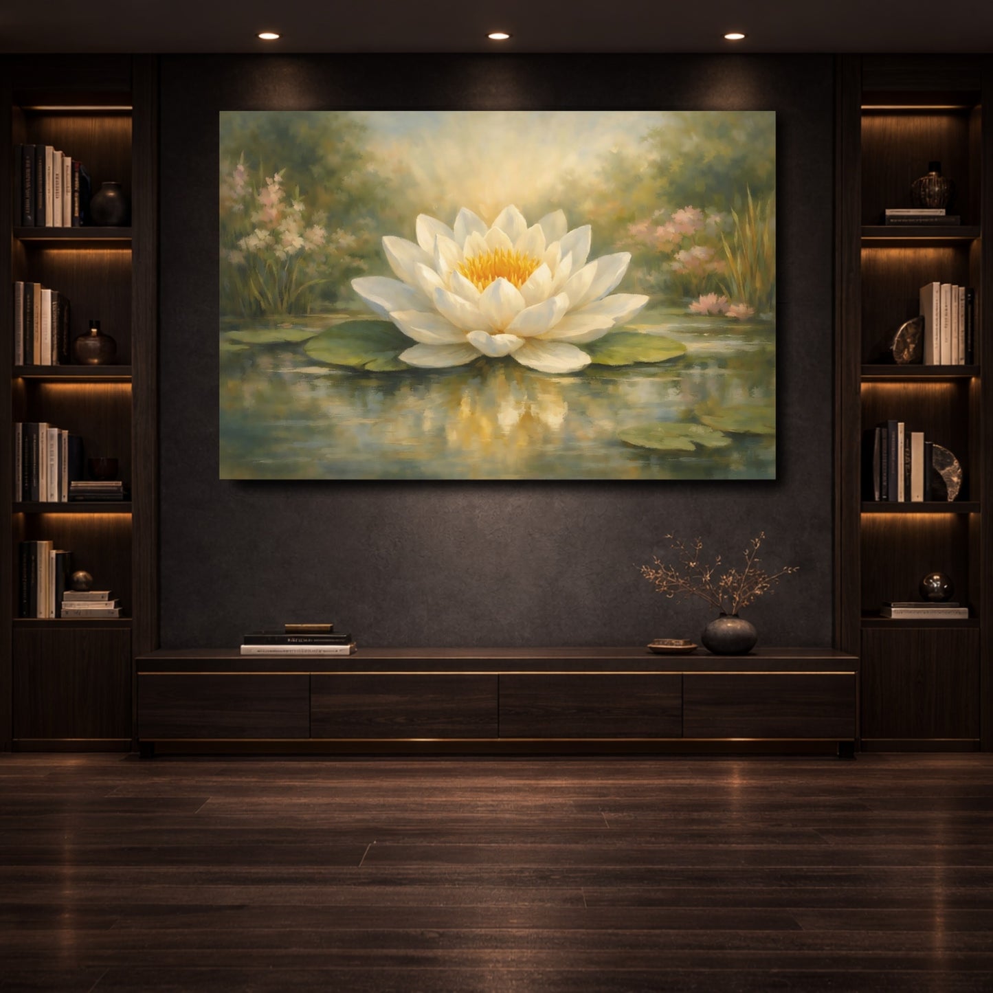 Mockup 3. Floral Water Lily White Water Lily shown as stretched canvas wall art