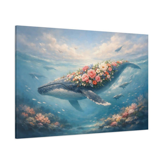 Floral Whale Song shown as stretched canvas wall art