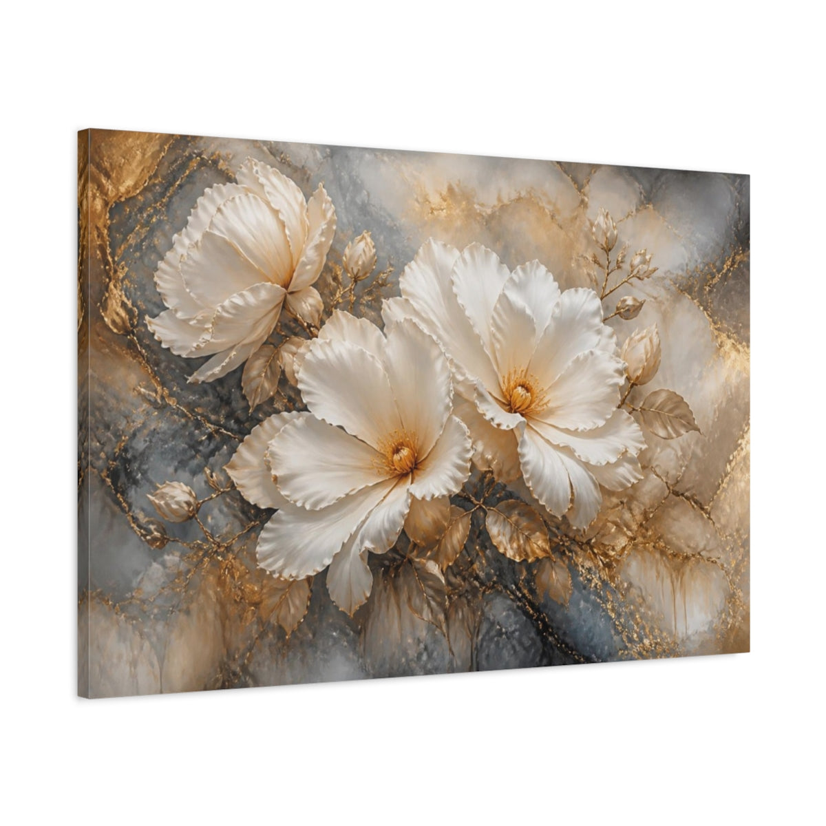 Main Mockup. Floral White Blossom Elegance shown as canvas print
