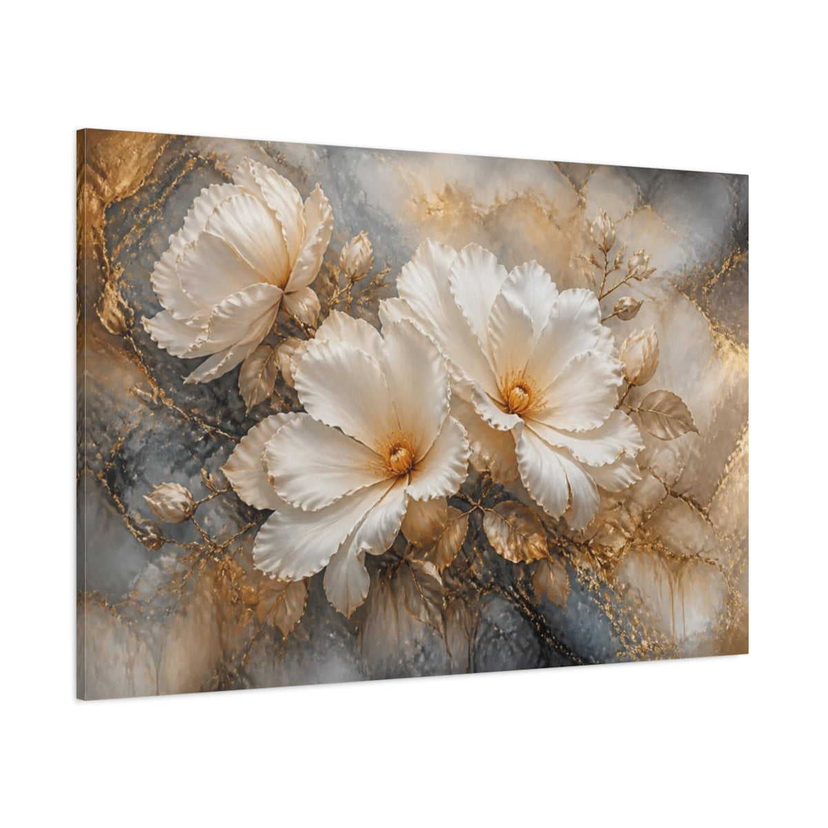 Side Mockup 1. Floral White Blossom Elegance shown as canvas print