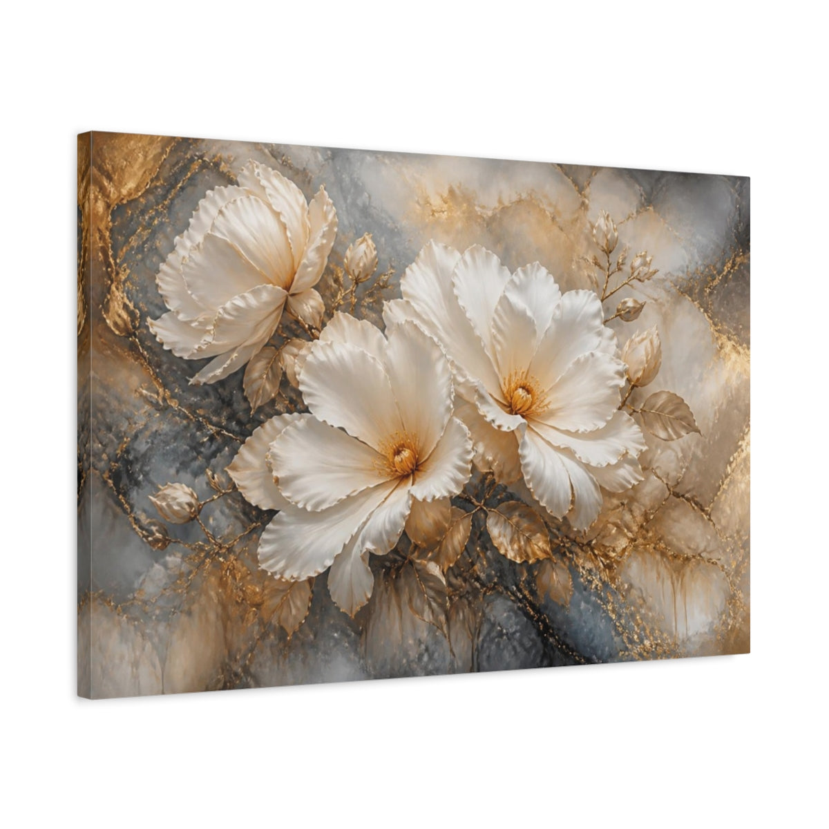 Side Mockup 2. Floral White Blossom Elegance shown as canvas print
