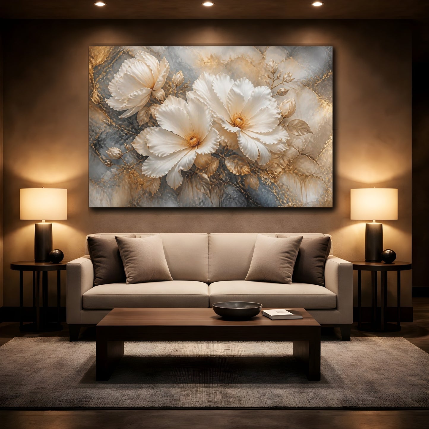 Mockup 2. Floral White Blossom Elegance shown as canvas print