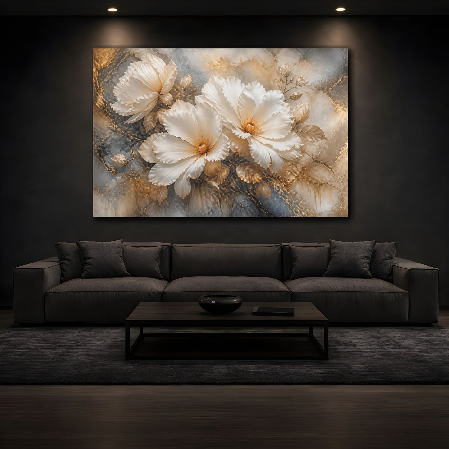 Mockup 3. Floral White Blossom Elegance shown as canvas print