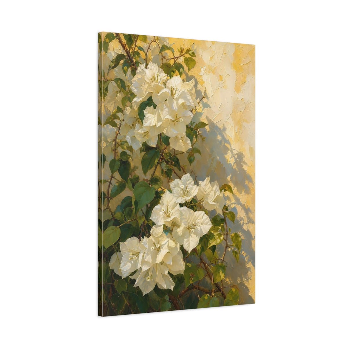 Floral White Bougainvillea And Yellow Canvas Print Wall Art – Impressionistic Living Room, Above Fireplace - YesArtYes