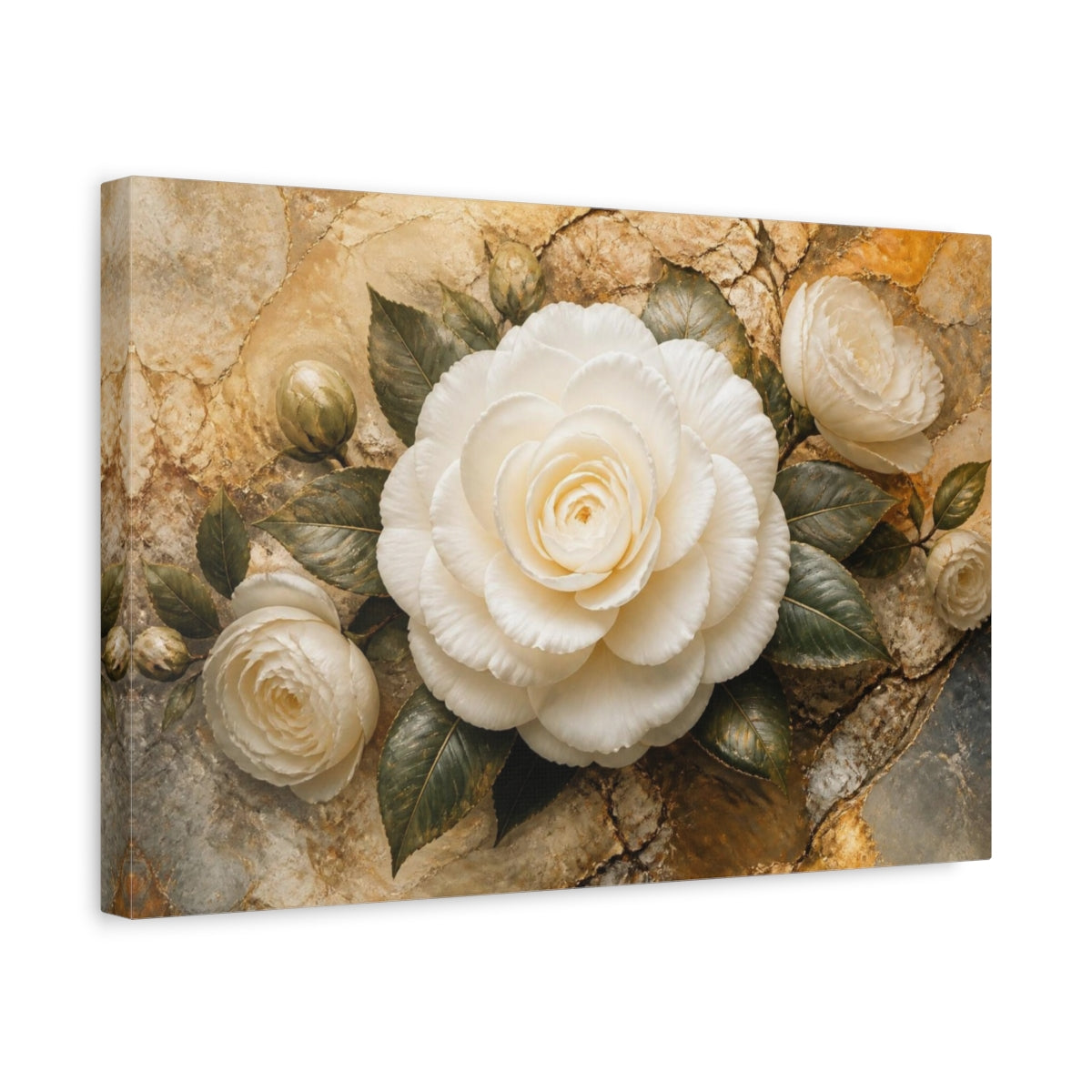 Side Mockup 4. Floral White Camellia Elegance shown as canvas print