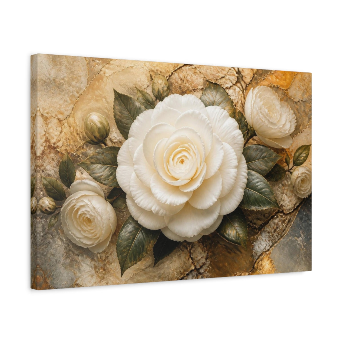 Side Mockup 3. Floral White Camellia Elegance shown as canvas print