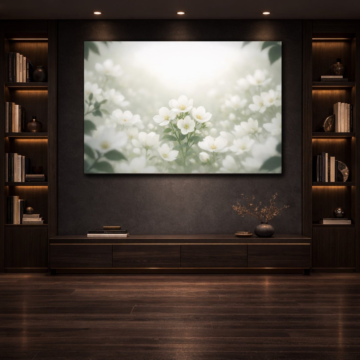 Floral White Flowers Soft - Canvas Wall Art Print - YesArtYes