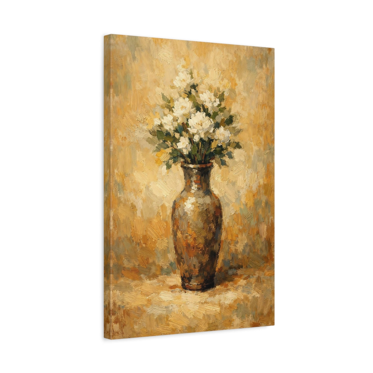 Side Mockup 3. Floral White Flowers White Floral Still Life shown as stretched canvas wall art