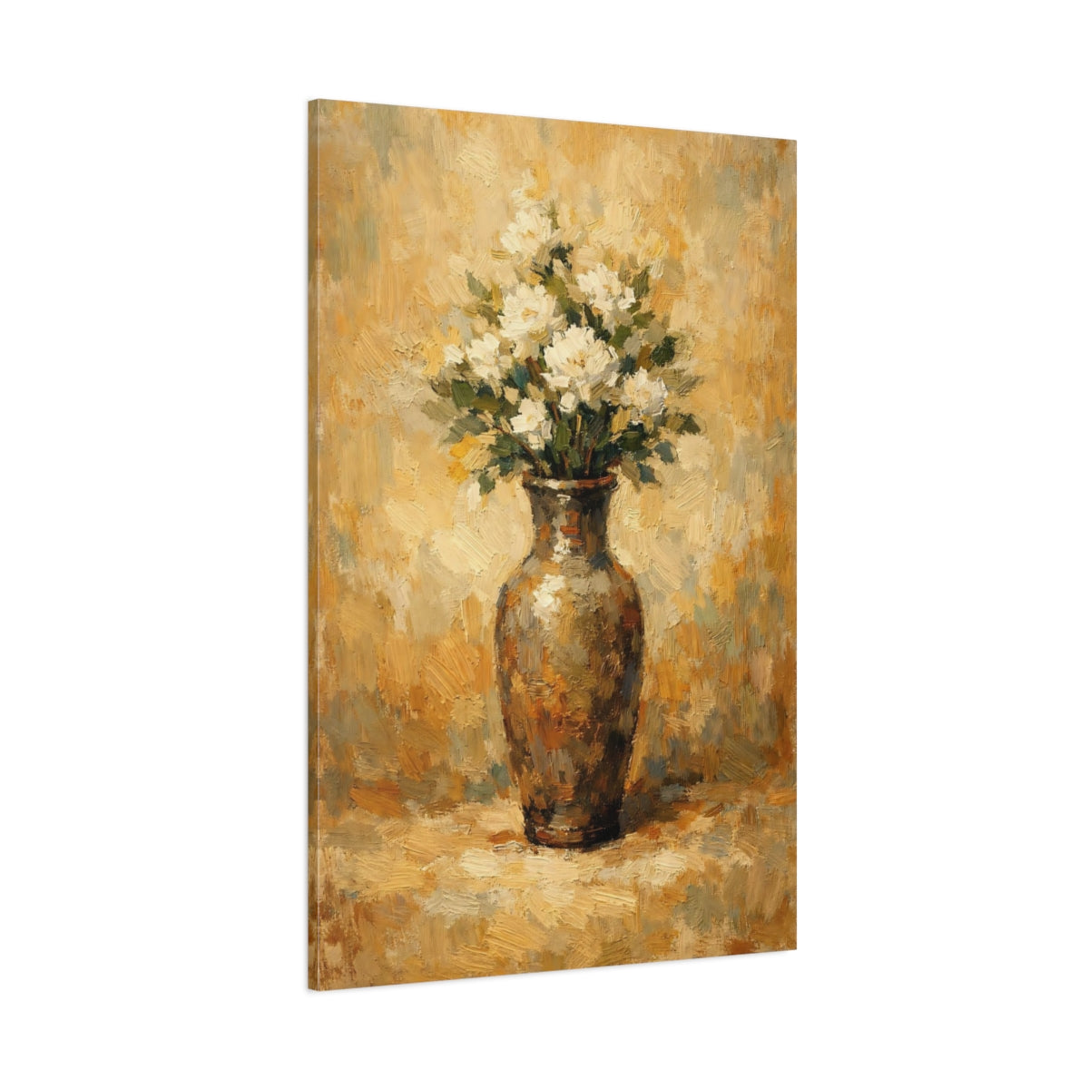 Main Mockup. Floral White Flowers White Floral Still Life shown as stretched canvas wall art