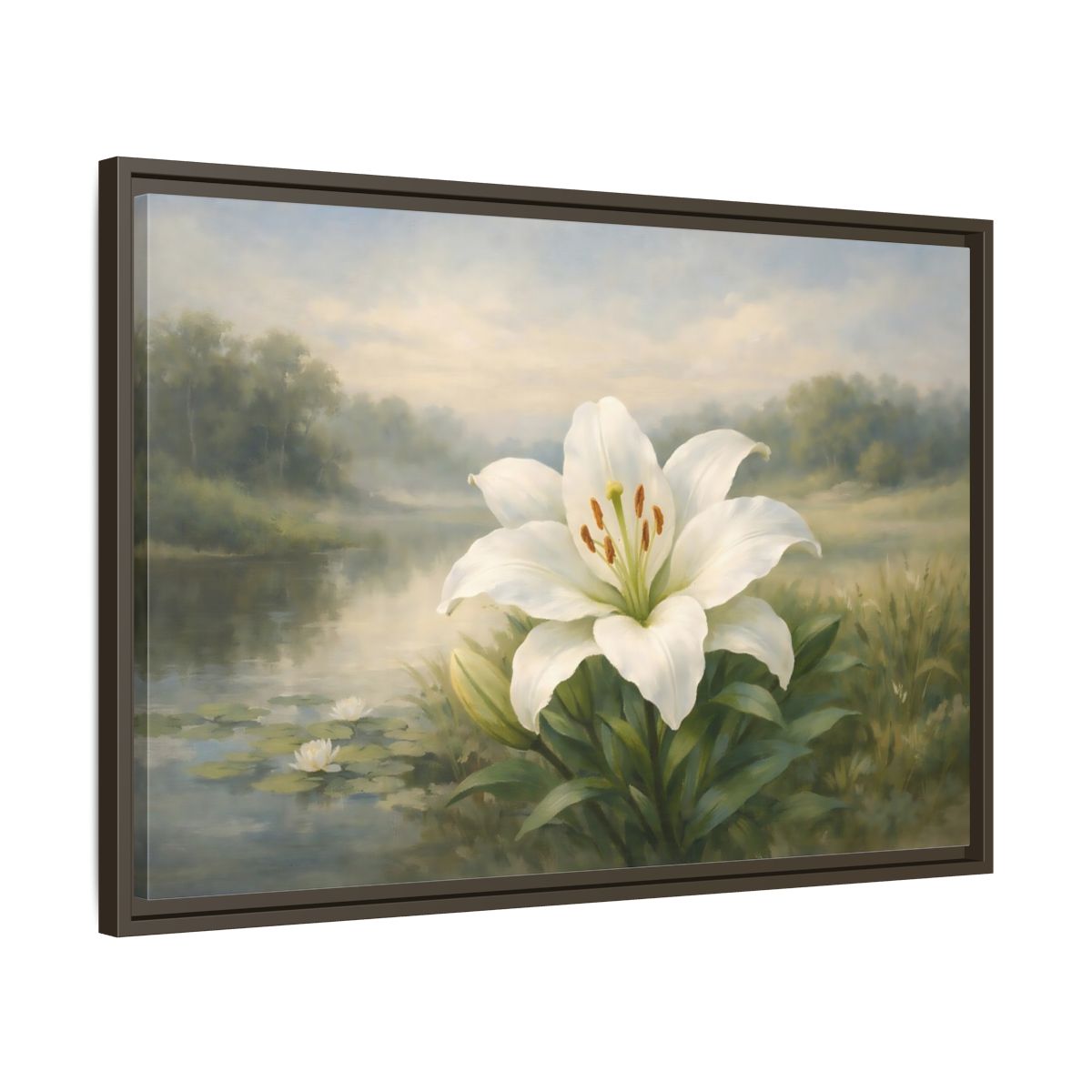 Side Mockup 11. Floral White Lily White Lily Landscape shown as stretched canvas wall art