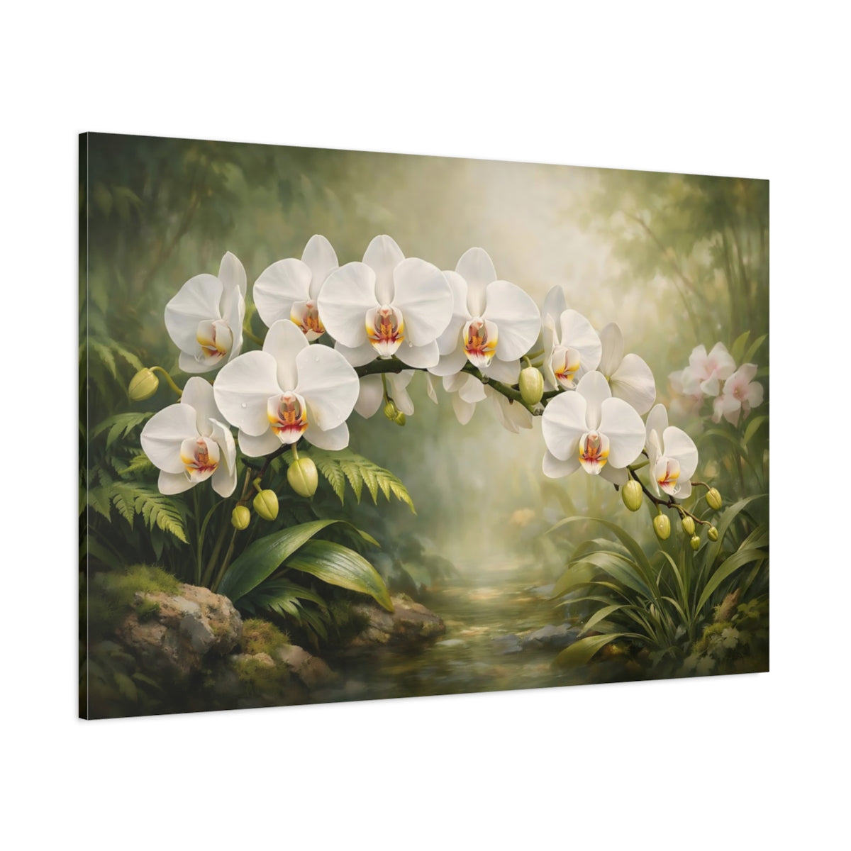 Main Mockup. Floral White Orchids White Orchid Garden shown as stretched canvas wall art