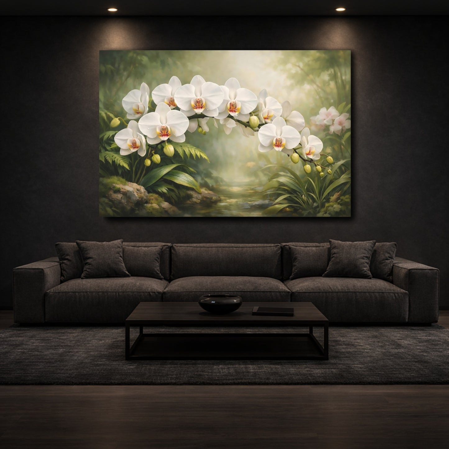 Mockup 2. Floral White Orchids White Orchid Garden shown as stretched canvas wall art