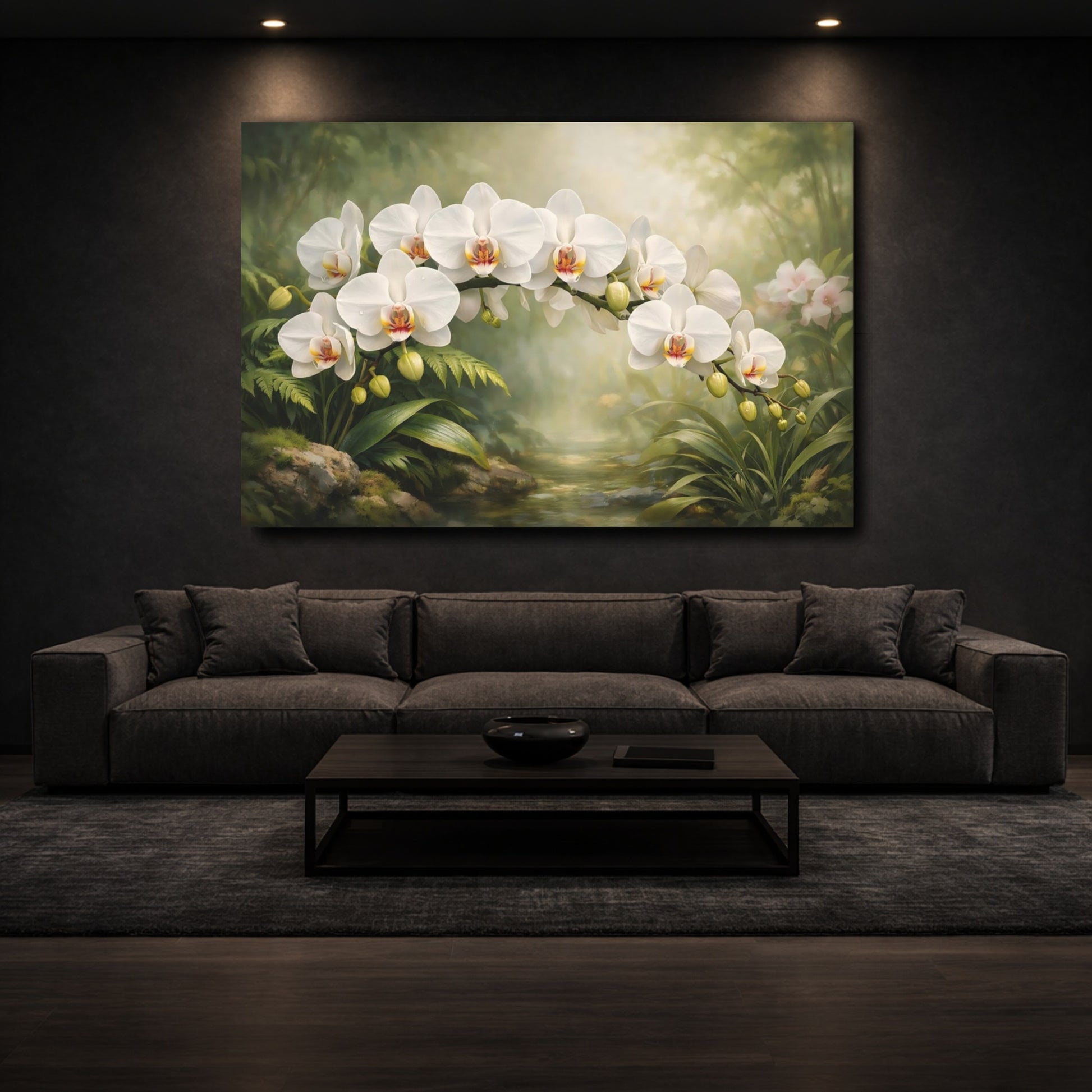 Mockup 2. Floral White Orchids White Orchid Garden shown as stretched canvas wall art