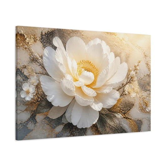 Main Mockup. Floral White Peony Elegance shown as canvas print