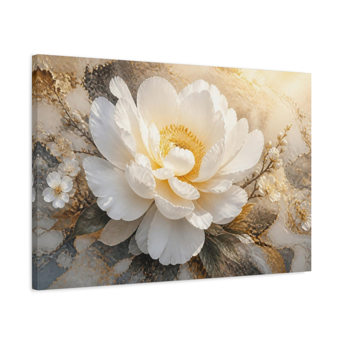 Side Mockup 2. Floral White Peony Elegance shown as canvas print