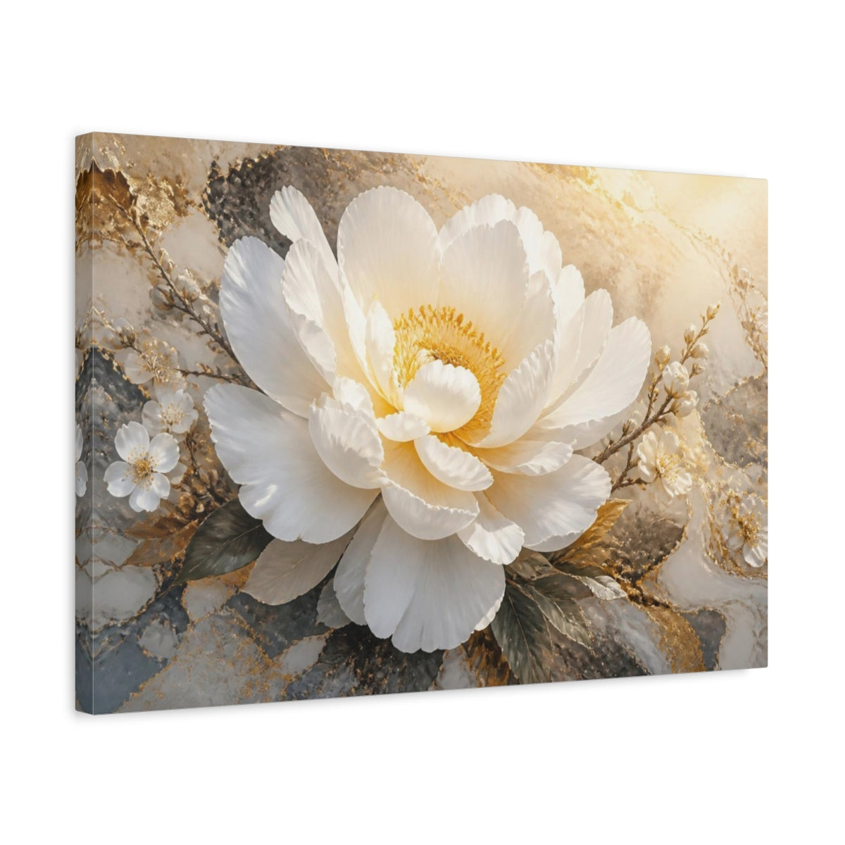 Side Mockup 3. Floral White Peony Elegance shown as canvas print