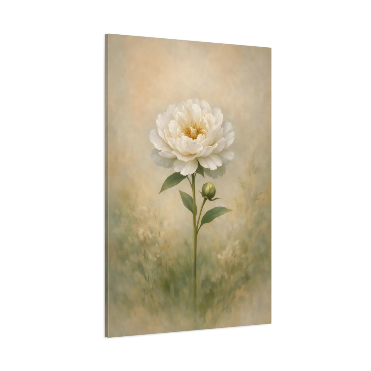 Floral White Peony White Peony shown as stretched canvas wall art