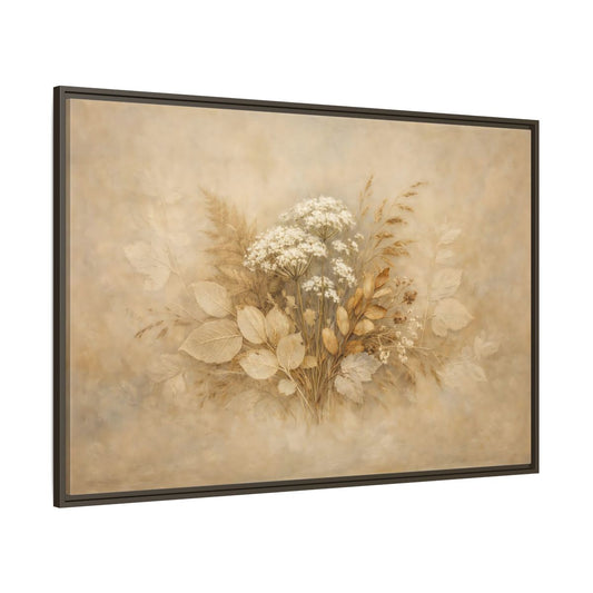 Main Mockup. Floral Wild Flowers Beige Botanical shown as stretched canvas wall art