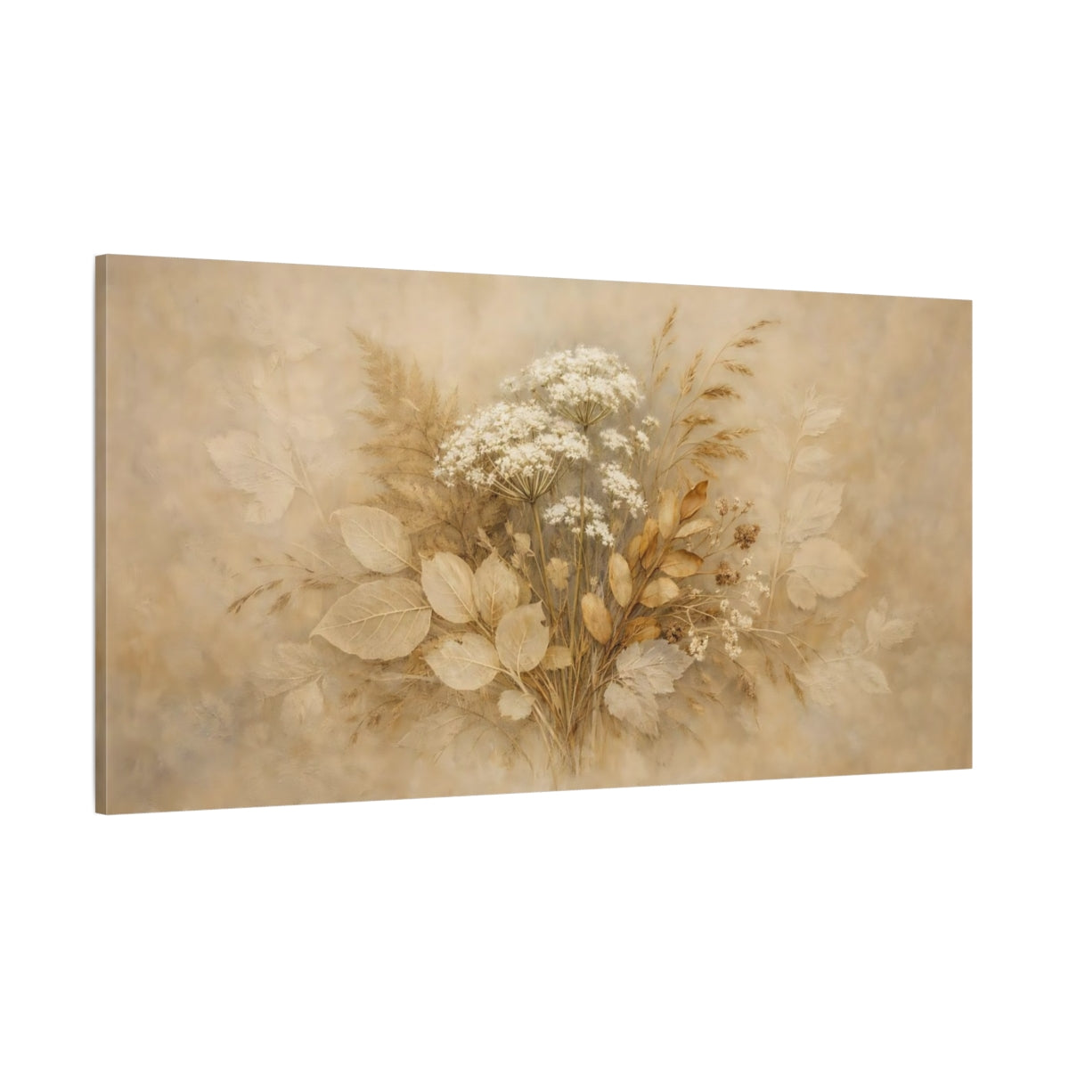 Main Mockup. Floral Wildflower Bouquet Brown And Beige shown as stretched canvas wall art