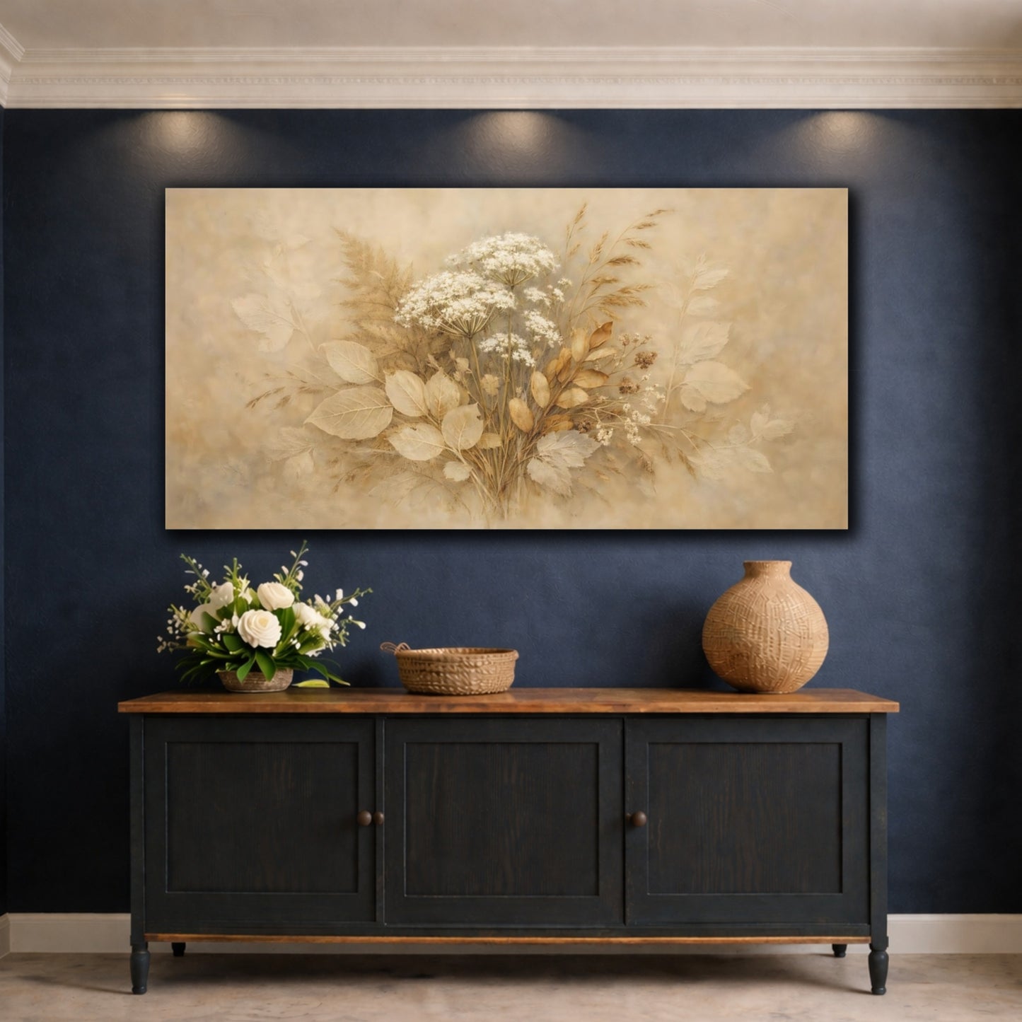 Mockup 4. Floral Wildflower Bouquet Brown And Beige shown as stretched canvas wall art