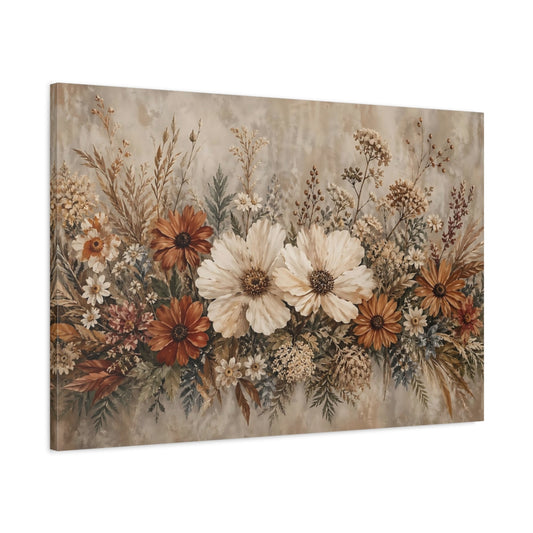 Main Mockup. Floral Wildflower Bouquet Earthy Tones Floral shown as stretched canvas wall art