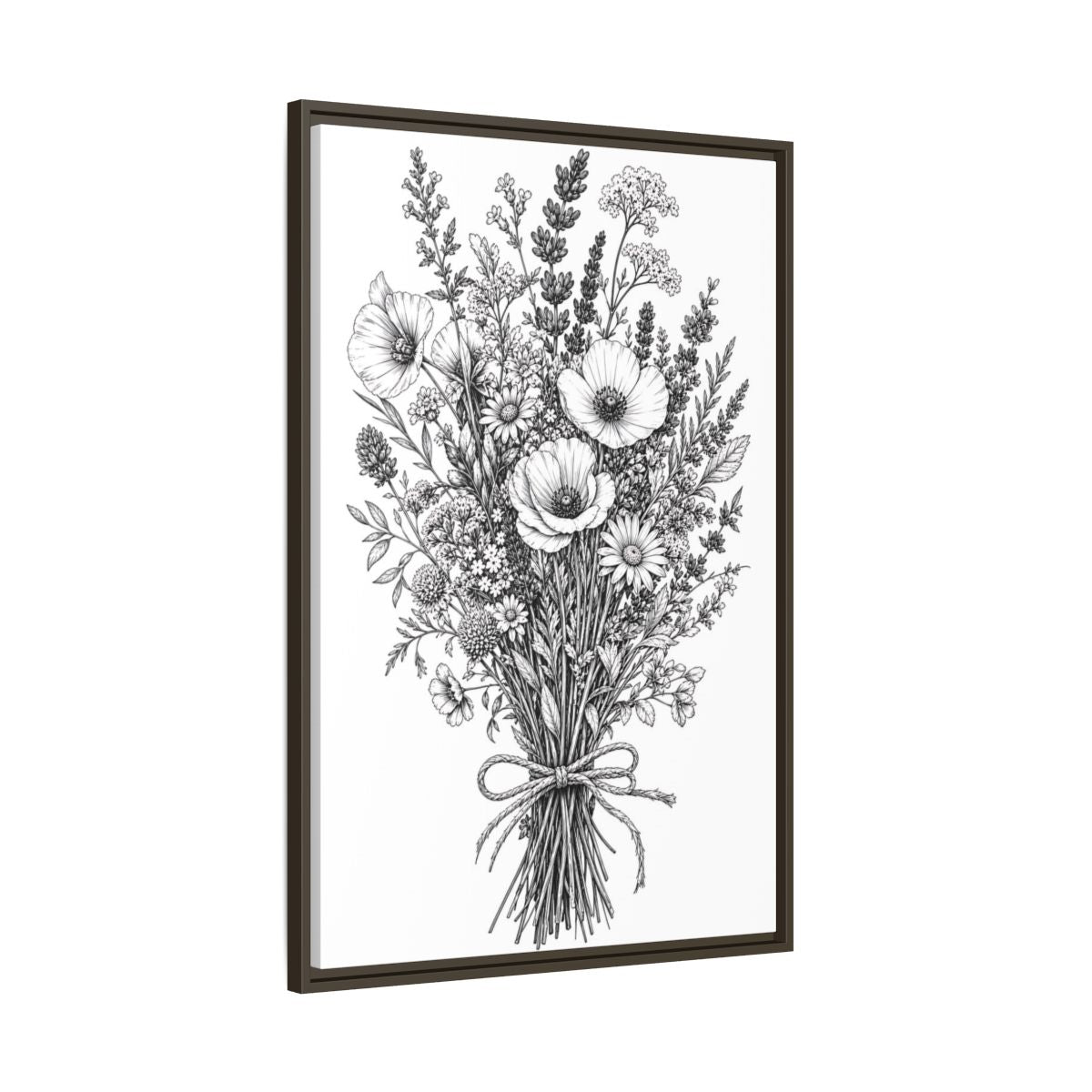 Main Mockup. Floral Wildflower Bouquet Monochrome Floral shown as framed canvas print
