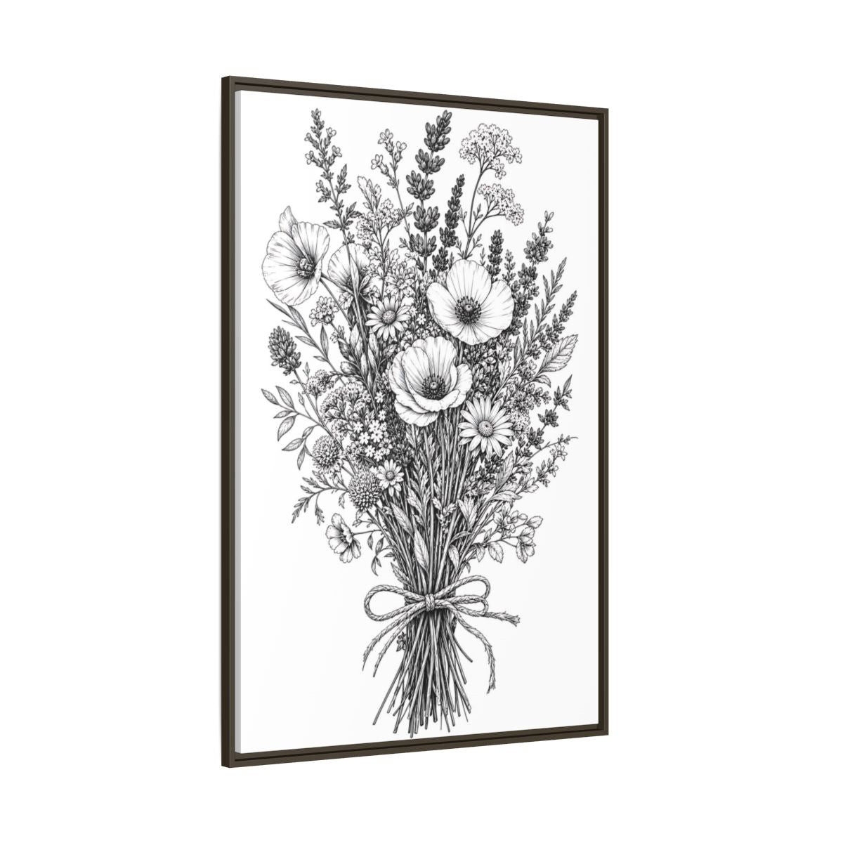 Side Mockup 8. Floral Wildflower Bouquet Monochrome Floral shown as framed canvas print