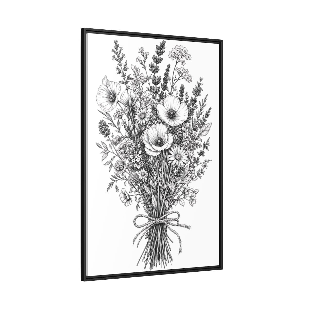 Side Mockup 12. Floral Wildflower Bouquet Monochrome Floral shown as framed canvas print