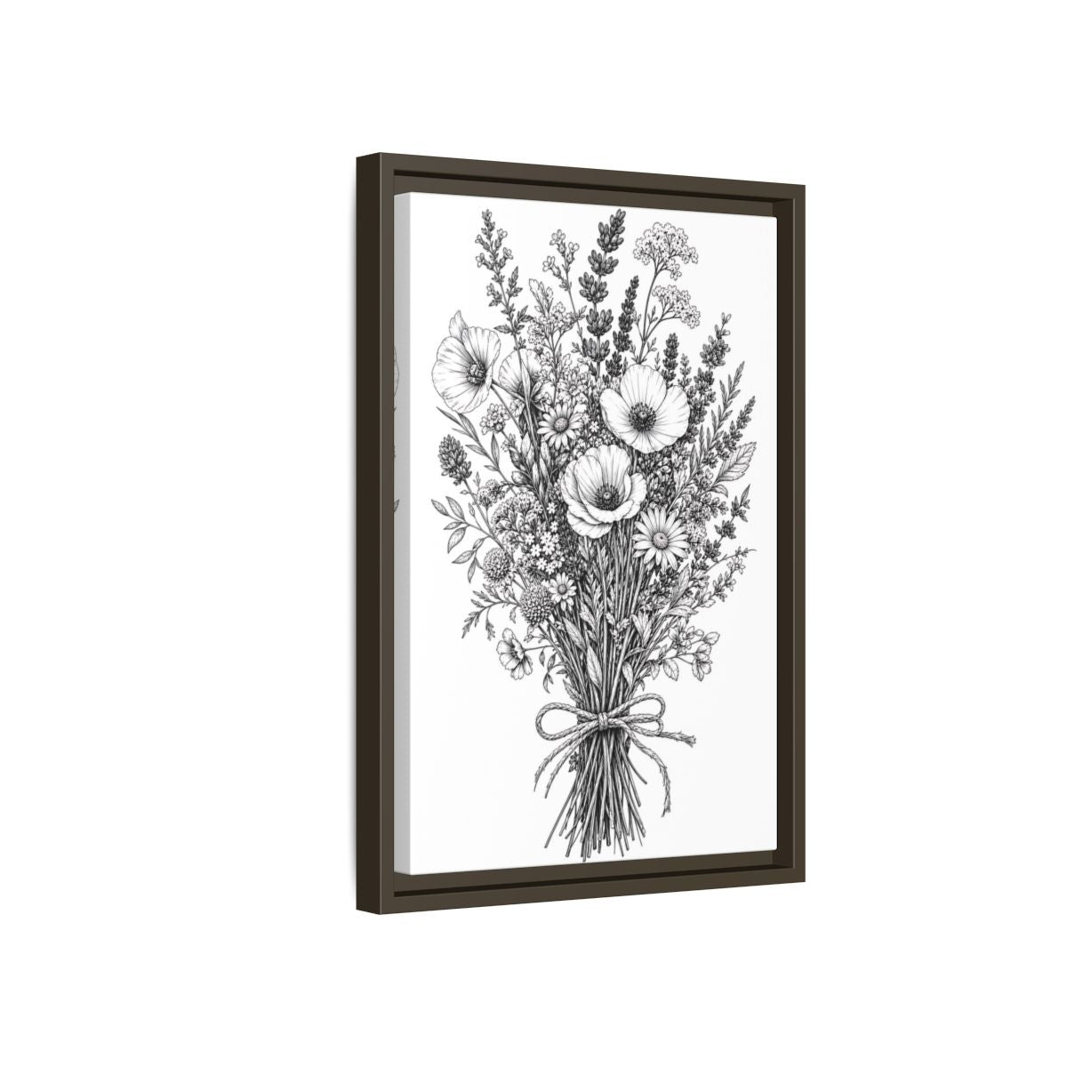 Side Mockup 5. Floral Wildflower Bouquet Monochrome Floral shown as framed canvas print
