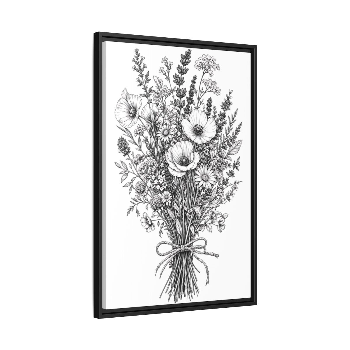 Side Mockup 14. Floral Wildflower Bouquet Monochrome Floral shown as framed canvas print