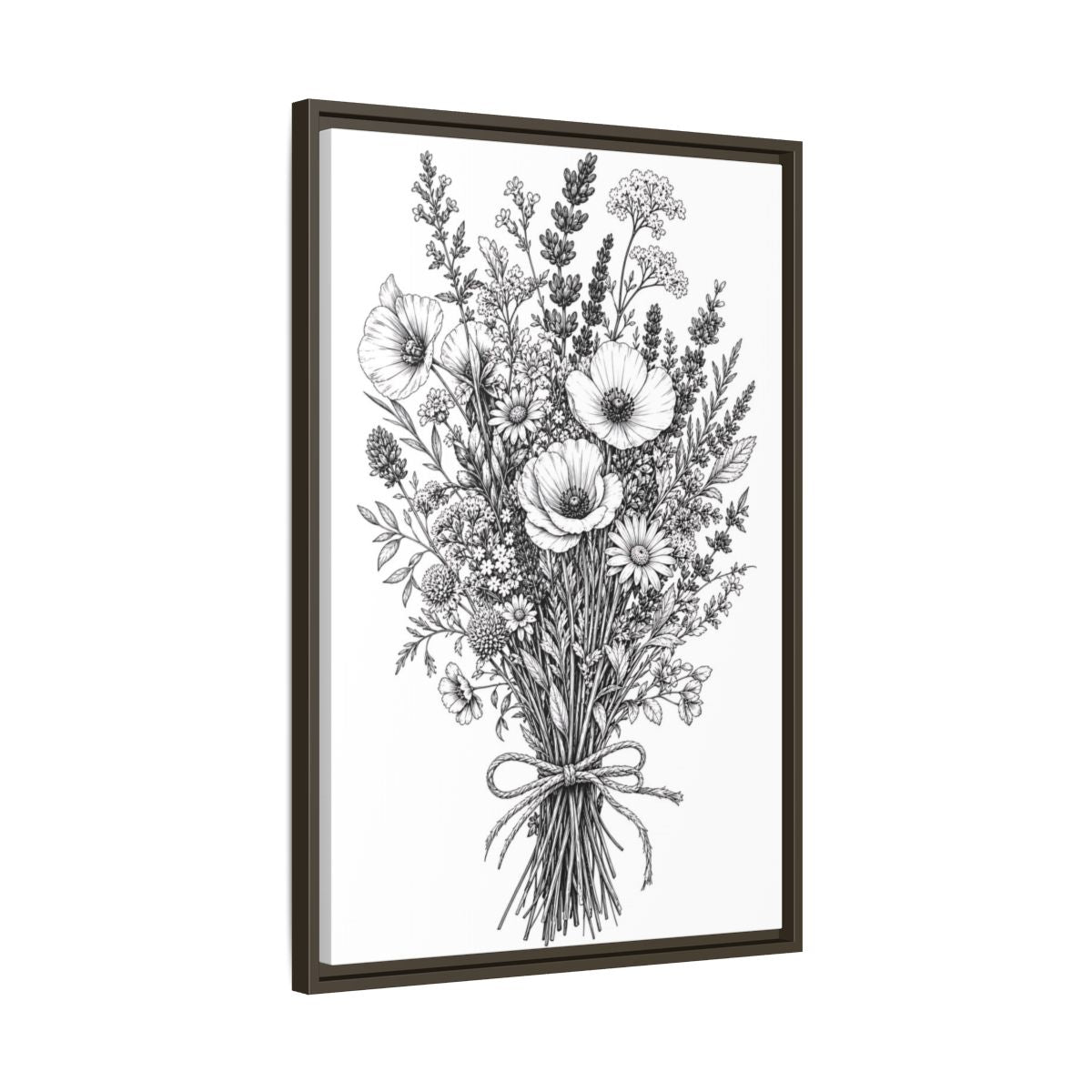 Side Mockup 11. Floral Wildflower Bouquet Monochrome Floral shown as framed canvas print