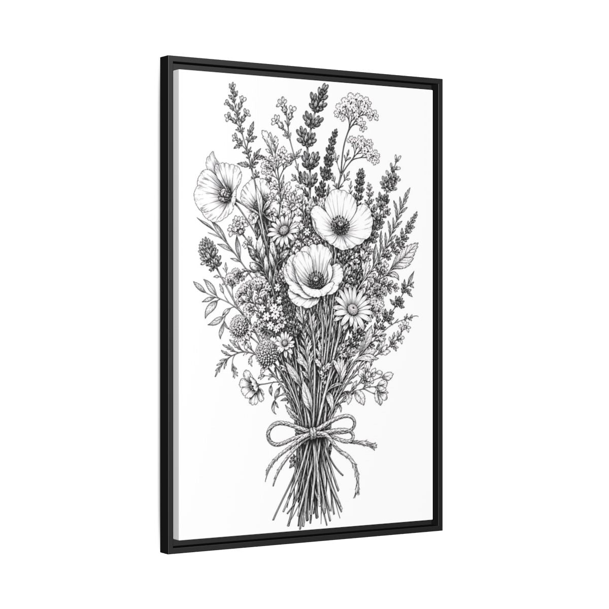 Side Mockup 13. Floral Wildflower Bouquet Monochrome Floral shown as framed canvas print