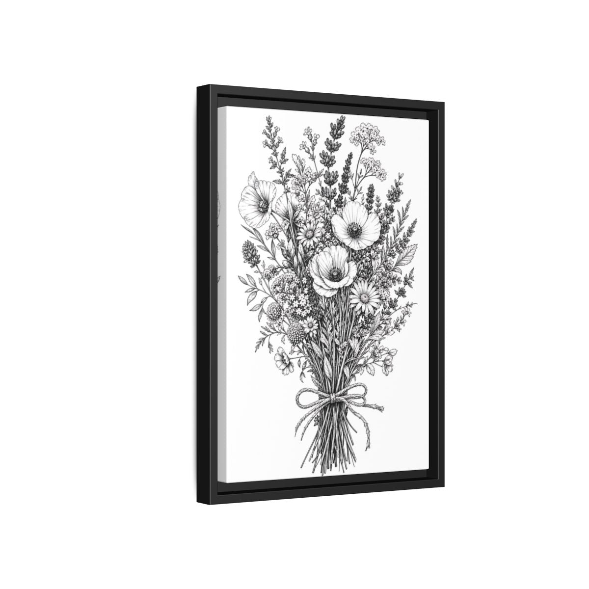 Side Mockup 6. Floral Wildflower Bouquet Monochrome Floral shown as framed canvas print