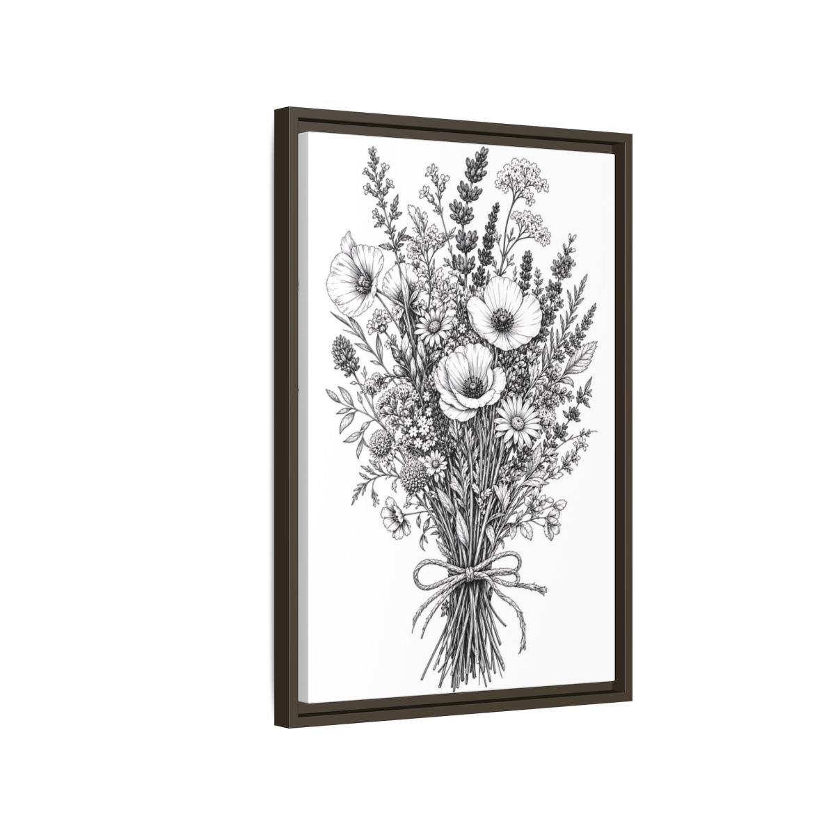 Side Mockup 2. Floral Wildflower Bouquet Monochrome Floral shown as framed canvas print