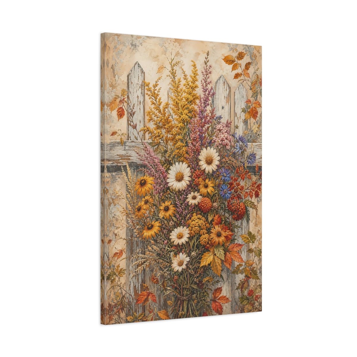 Floral Wildflower Bouquet Rustic Autumn Flowers Canvas Print Wall Art – painterly Living Room, Large - YesArtYes