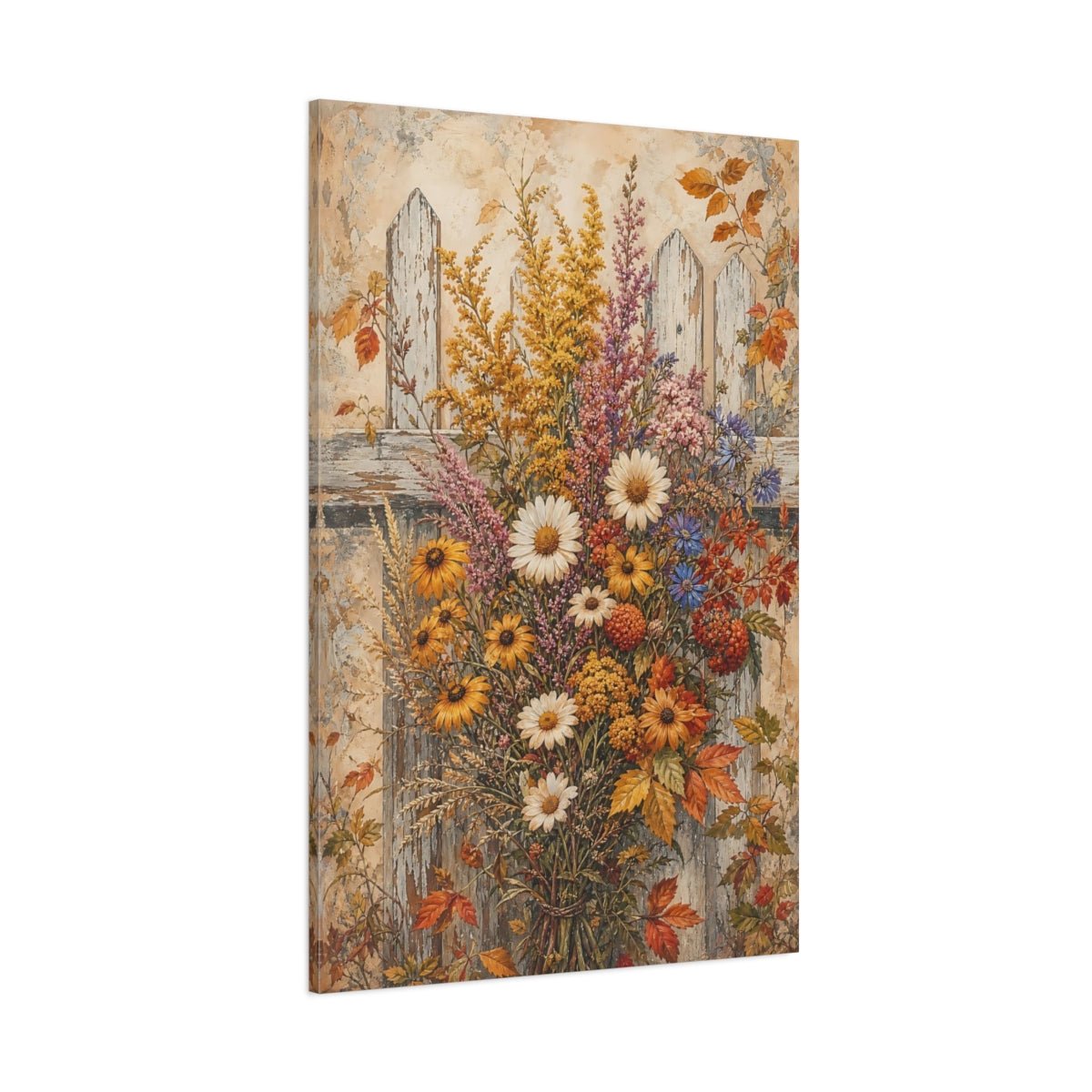Floral Wildflower Bouquet Rustic Autumn Flowers Canvas Print Wall Art – painterly Living Room, Large - YesArtYes