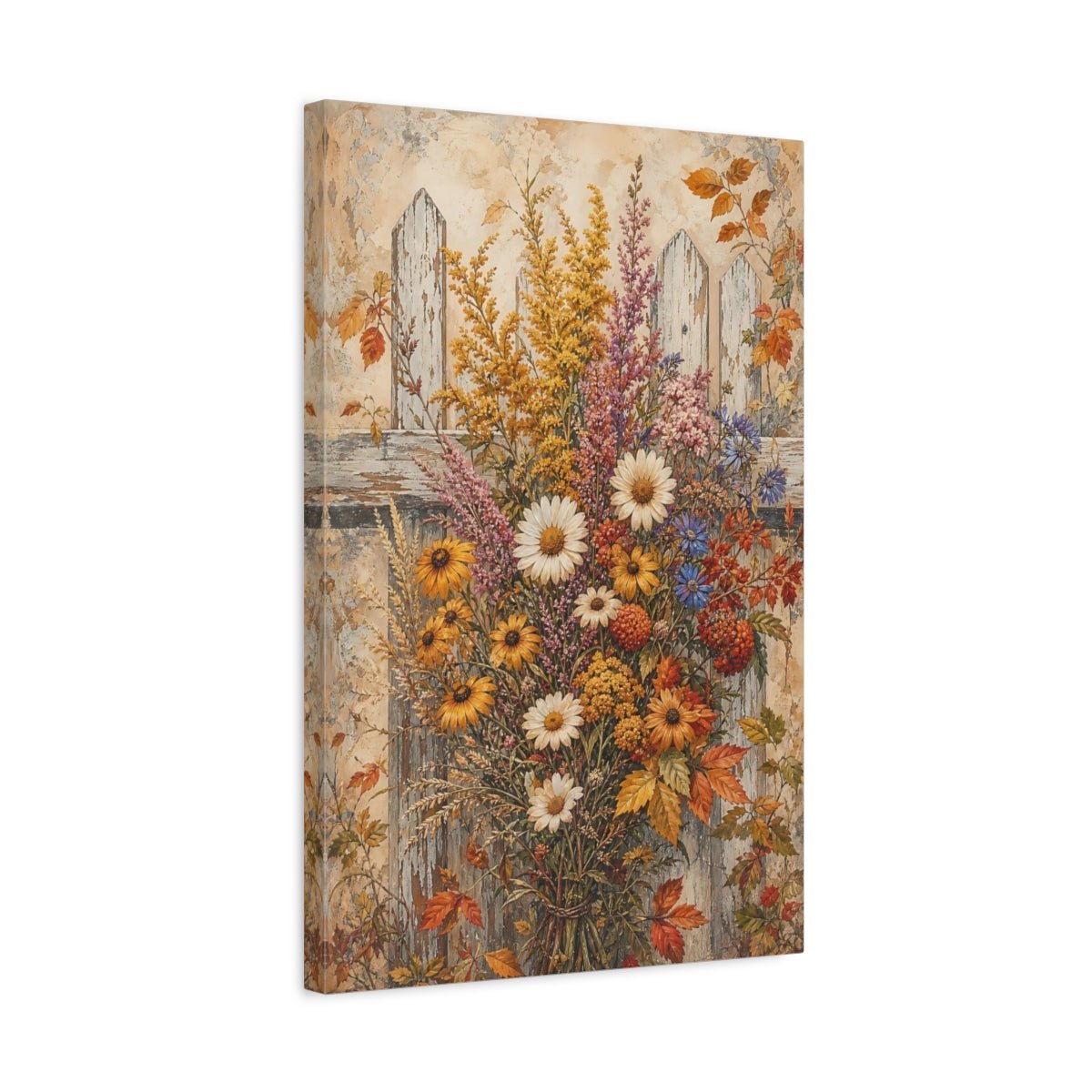 Floral Wildflower Bouquet Rustic Autumn Flowers Canvas Print Wall Art – painterly Living Room, Large - YesArtYes