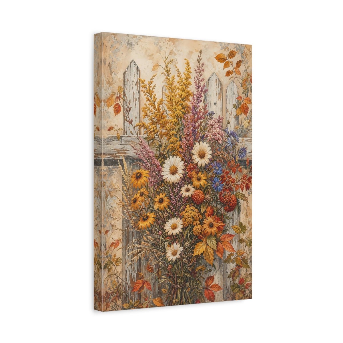 Floral Wildflower Bouquet Rustic Autumn Flowers Canvas Print Wall Art – painterly Living Room, Large - YesArtYes